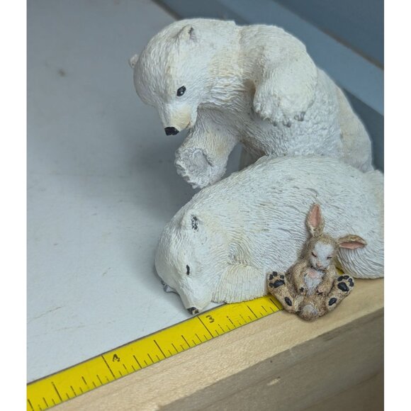 Heritage Artists Polar Bear Pair With Rabbit Figurine Canada 4"x3" Resin Sculptu - Picture 5 of 6